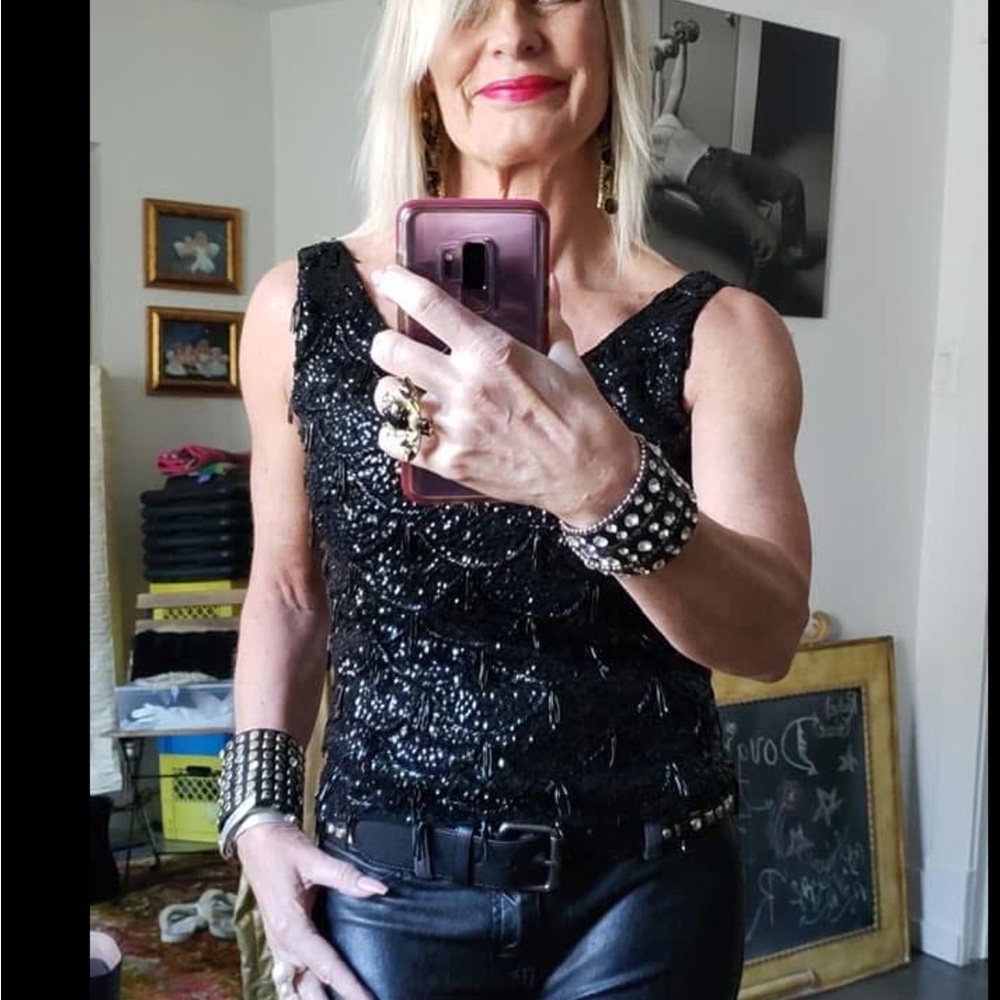 Vintage 60s Black Sequin & Beaded Cocktail Top 🥂💫